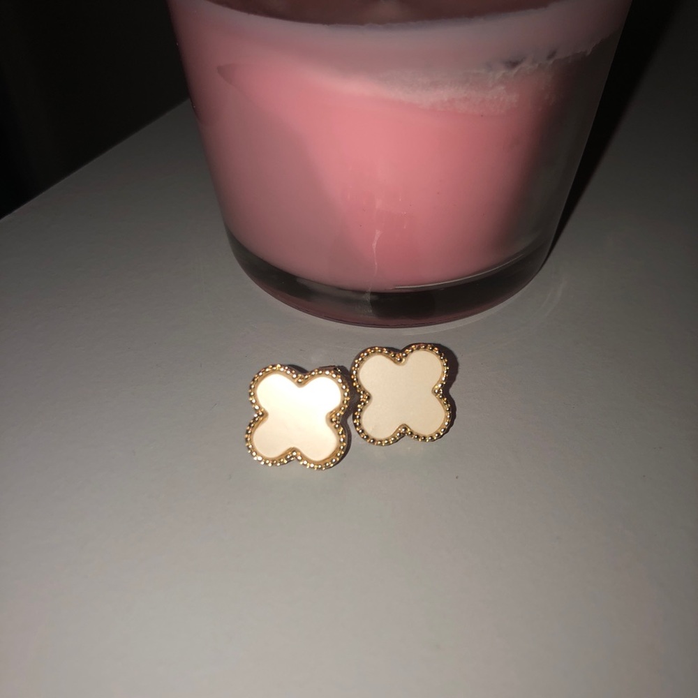 18K Gold Plated Lucky Charm Stud Earrings in Ivory